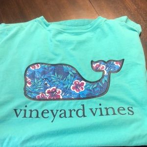 Teal Blue Floral Vineyard Vines Pocket tee